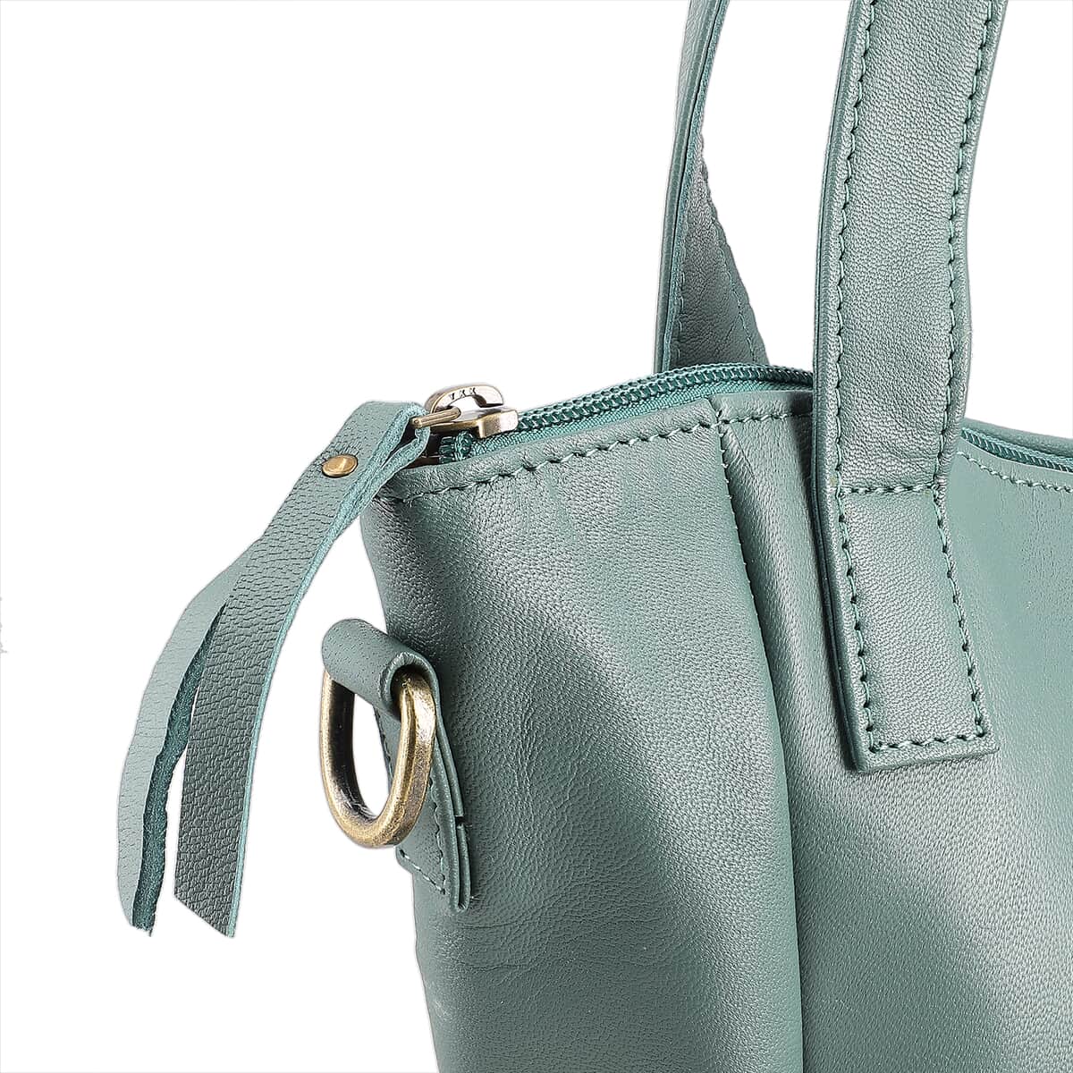 Turquoise Genuine Leather Weave Pattern Shoulder Bag image number 6