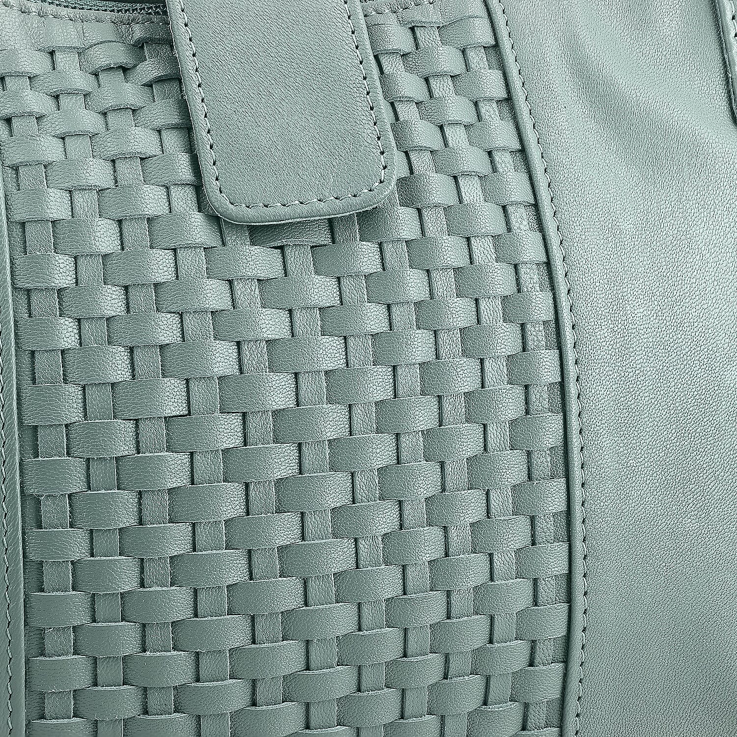 Turquoise Genuine Leather Weave Pattern Shoulder Bag