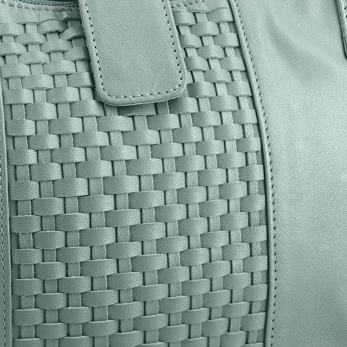 Turquoise Genuine Leather Weave Pattern Shoulder Bag image number 7