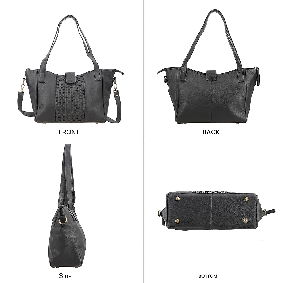 Black Genuine Leather Weave Pattern Shoulder Bag image number 3