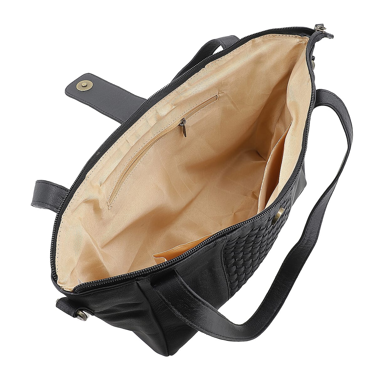 Black Genuine Leather Weave Pattern Shoulder Bag image number 4