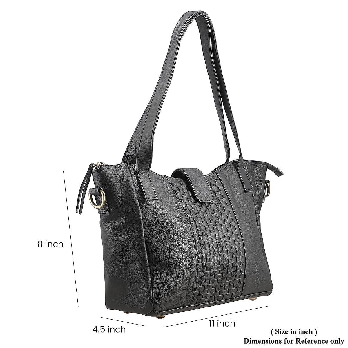 Black Genuine Leather Weave Pattern Shoulder Bag image number 5