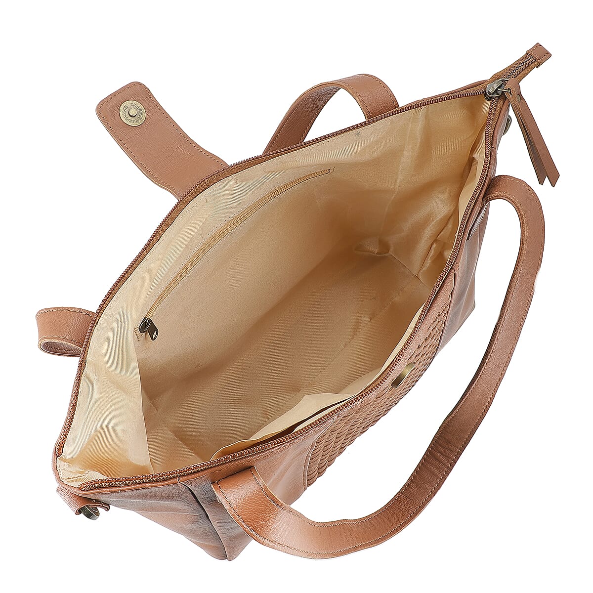 Tan Genuine Leather Weave Pattern Shoulder Bag image number 4