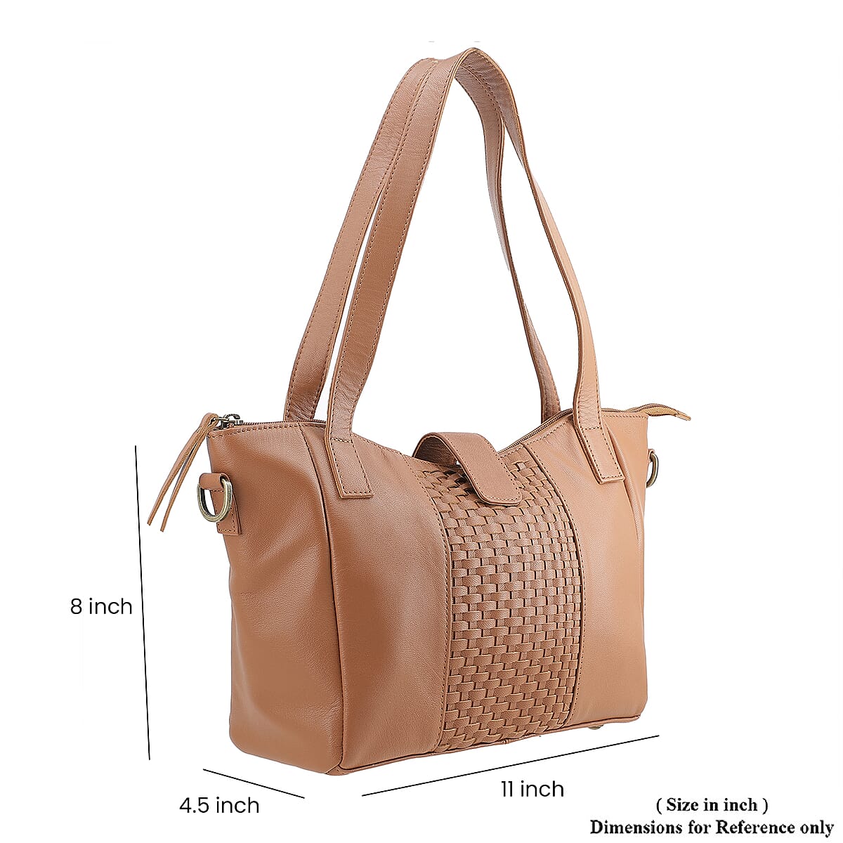 Tan Genuine Leather Weave Pattern Shoulder Bag image number 5