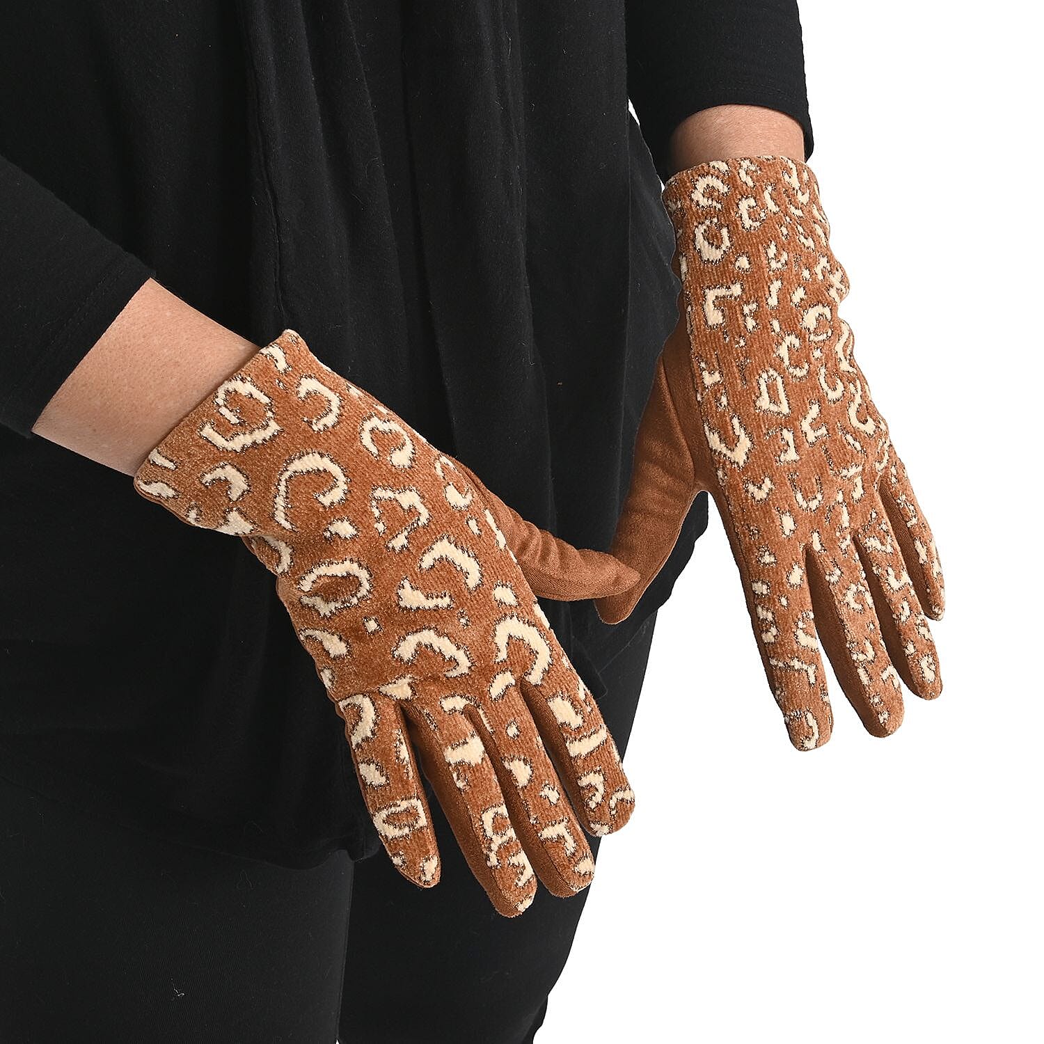 Set of 2 Pairs Animal Print Gloves With Touchscreen Fingers And Faux Fur Cuff, Ultra Soft Gloves (1pr Leopard and 1pr Snake)- Gold