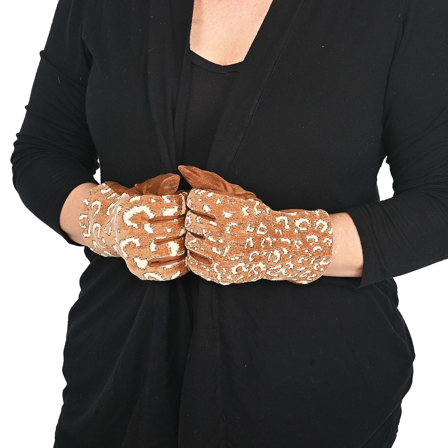 Set of 2 Pairs Animal Print Gloves With Touchscreen Fingers And Faux Fur Cuff, Ultra Soft Gloves (1pr Leopard and 1pr Snake)- Gold