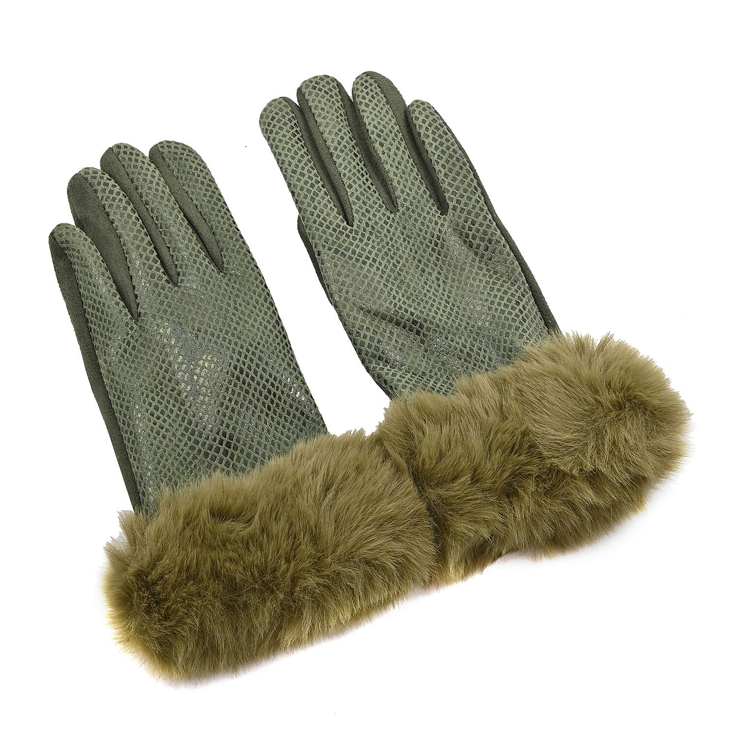 Set of 2 Pairs Animal Print Gloves With Touchscreen Fingers And Faux Fur Cuff, Ultra Soft Gloves (1pr Leopard and 1pr Snake)- Gold