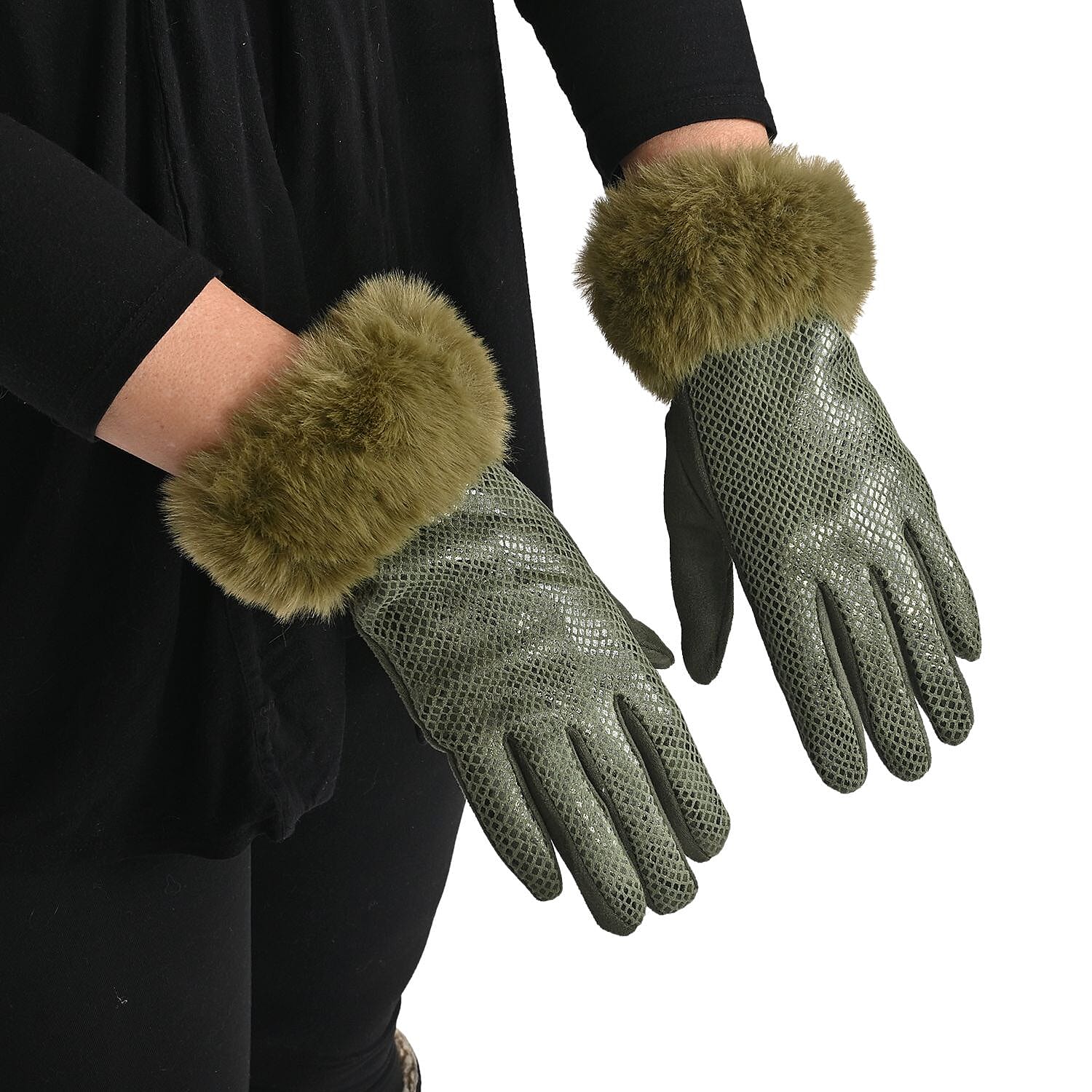 Set of 2 Pairs Animal Print Gloves With Touchscreen Fingers And Faux Fur Cuff, Ultra Soft Gloves (1pr Leopard and 1pr Snake)- Gold