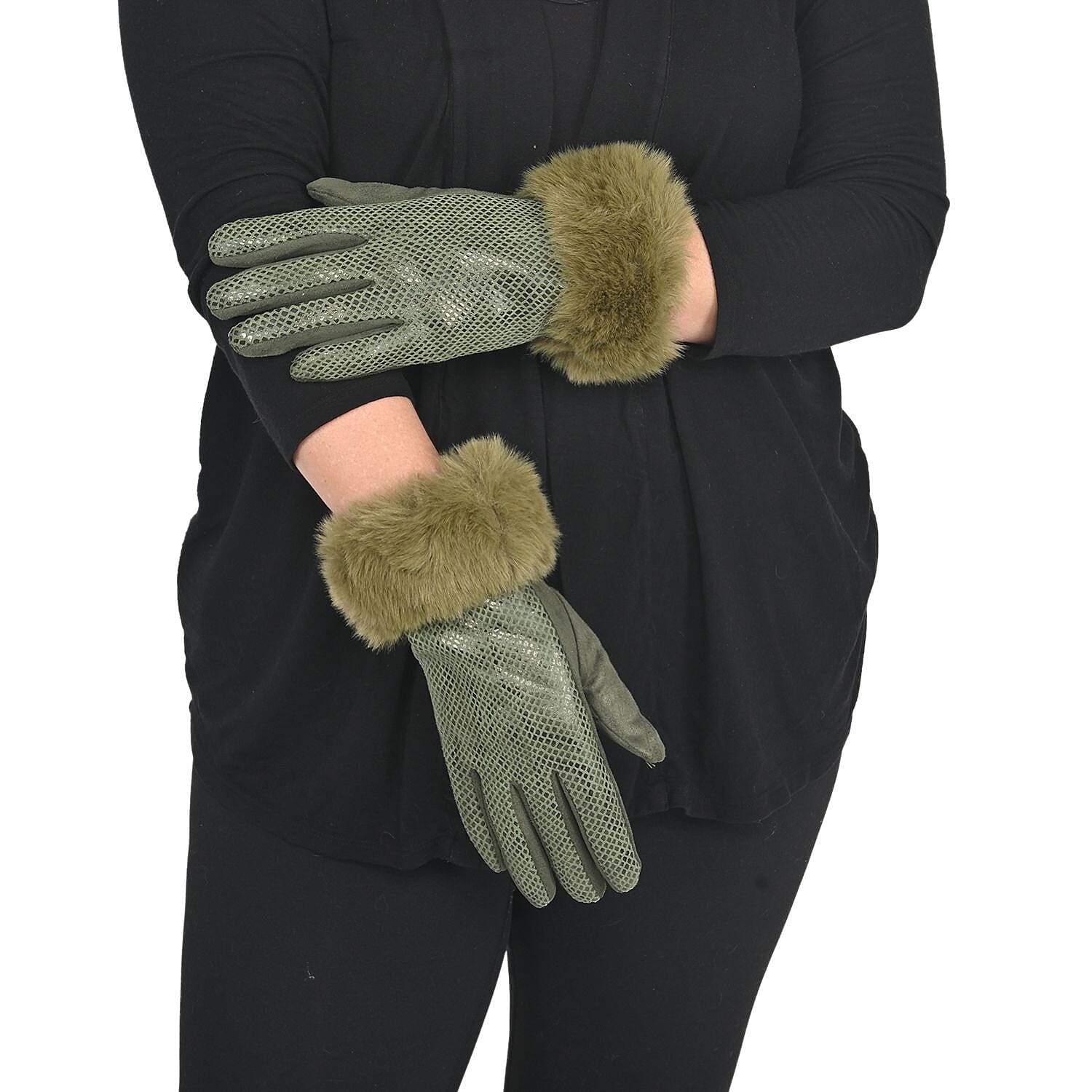 Set of 2 Pairs Animal Print Gloves With Touchscreen Fingers And Faux Fur Cuff, Ultra Soft Gloves (1pr Leopard and 1pr Snake)- Gold