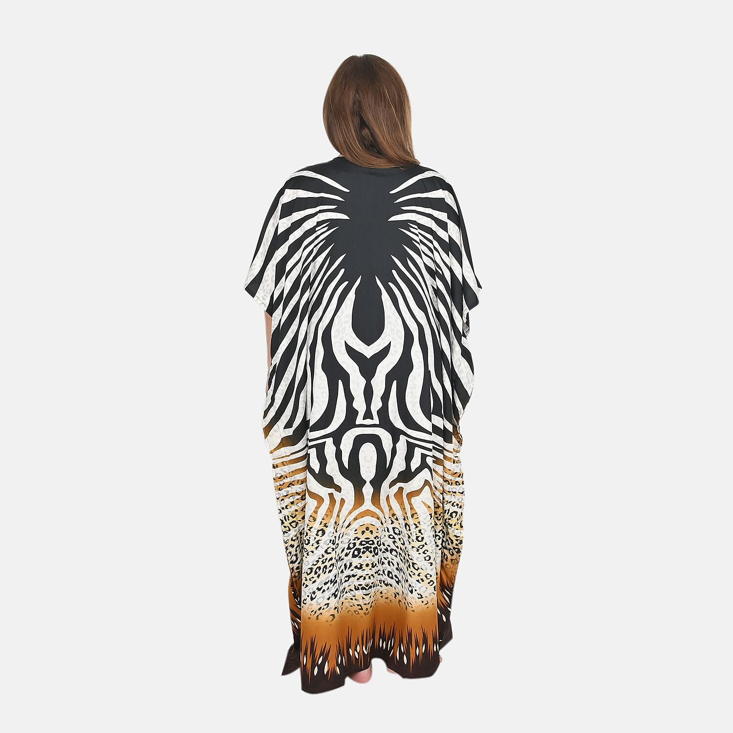 Winlar Black and White Paisley Print Kaftan, Free Size Loose Fit Polyester Kaftan For Women - One Size Fits Most