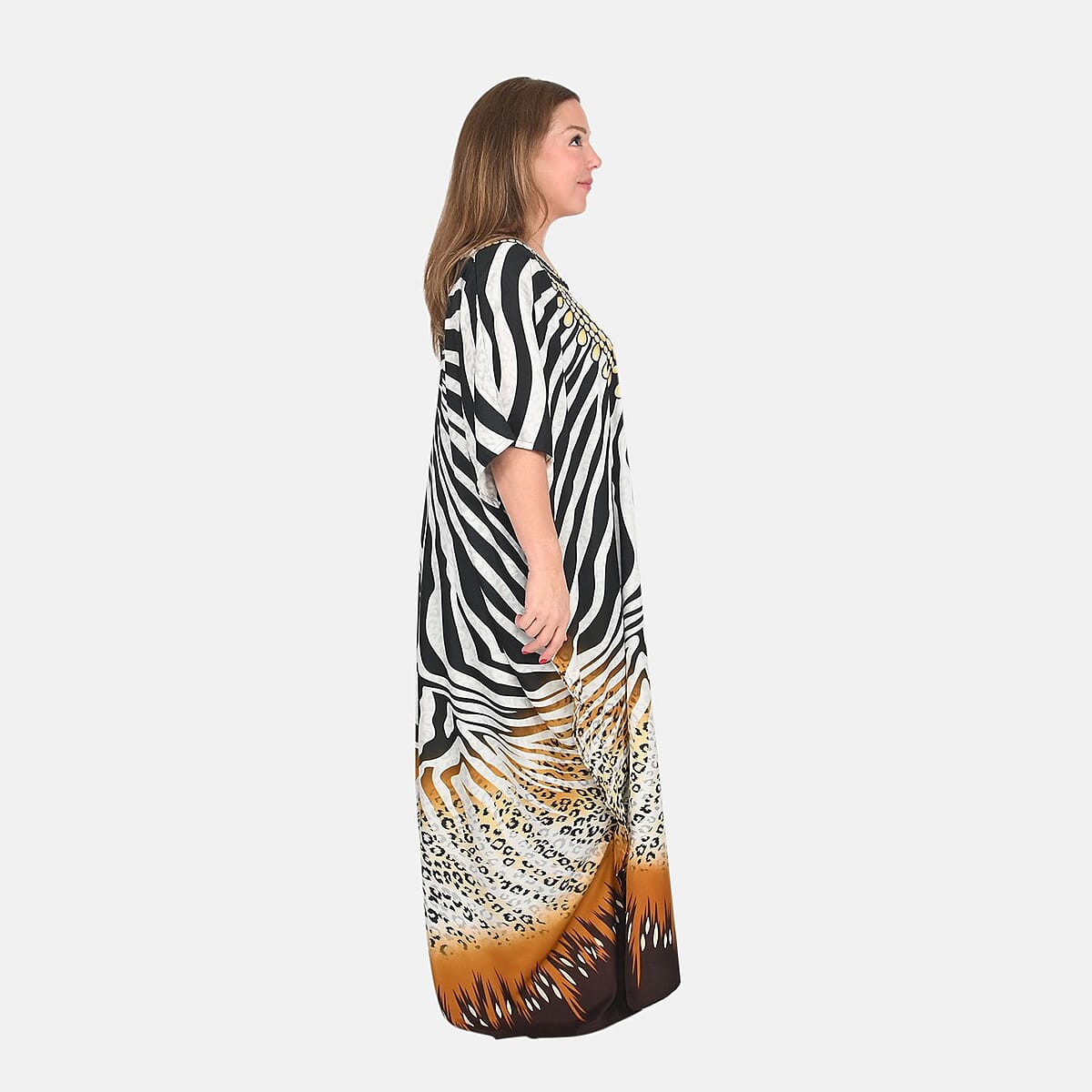 Winlar Black and White Paisley Print Kaftan, Free Size Loose Fit Polyester Kaftan For Women - One Size Fits Most image number 2