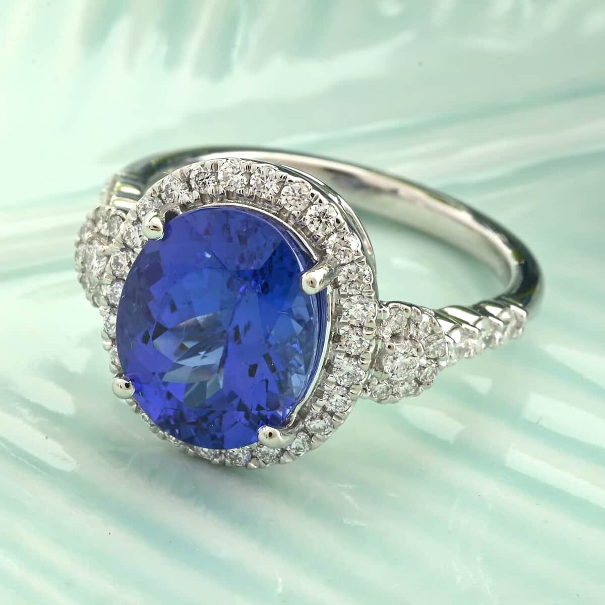 Certified & Appraised Rhapsody 950 Platinum AAAA Tanzanite and E-F VS Diamond Ring 6.25 Grams 4.75 ctw image number 1