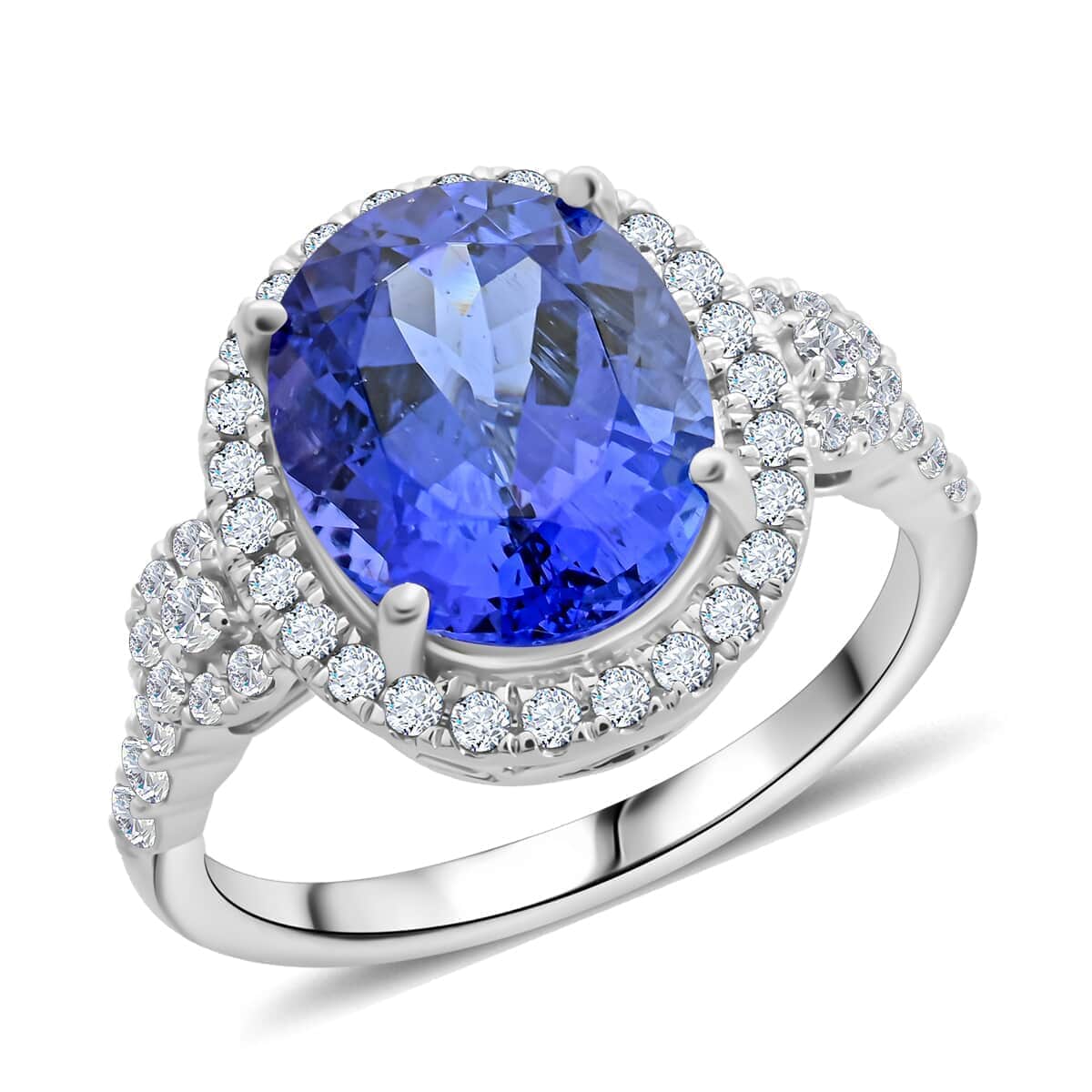 Certified & Appraised Rhapsody 950 Platinum AAAA Tanzanite, Diamond (E-F, VS) (0.55 cts) Ring (Size 5.0) (6.25 g) 4.75 ctw image number 0