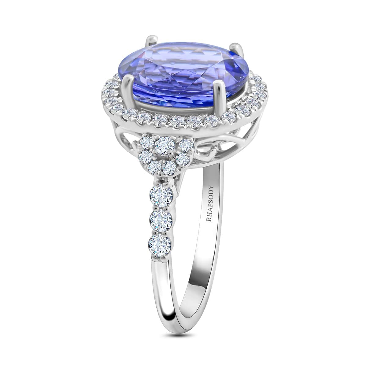 Certified & Appraised Rhapsody 950 Platinum AAAA Tanzanite, Diamond (E-F, VS) (0.55 cts) Ring (Size 5.0) (6.25 g) 4.75 ctw image number 3