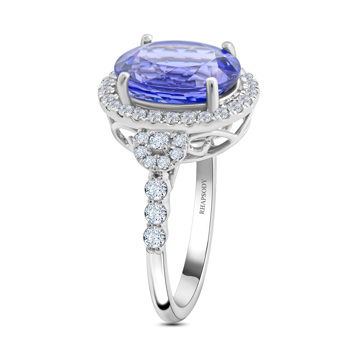 Certified & Appraised Rhapsody 950 Platinum AAAA Tanzanite, Diamond (E-F, VS) (0.55 cts) Ring (Size 7.5) (6.25 g) 4.75 ctw image number 3