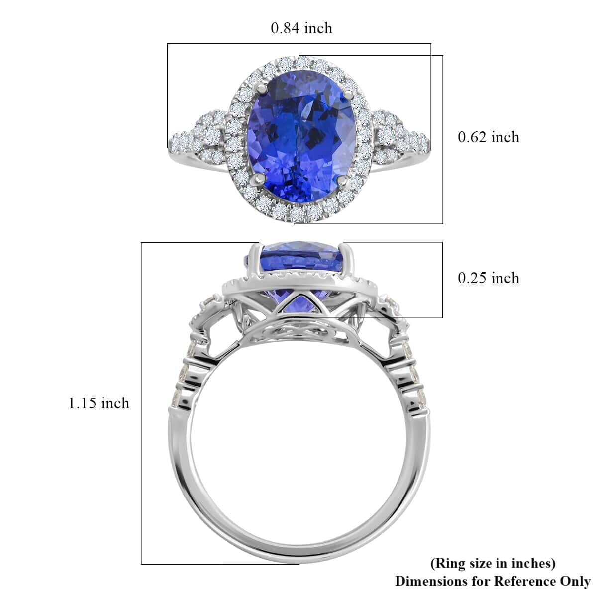 Certified & Appraised Rhapsody 950 Platinum AAAA Tanzanite, Diamond (E-F, VS) (0.55 cts) Ring (Size 7.5) (6.25 g) 4.75 ctw image number 5