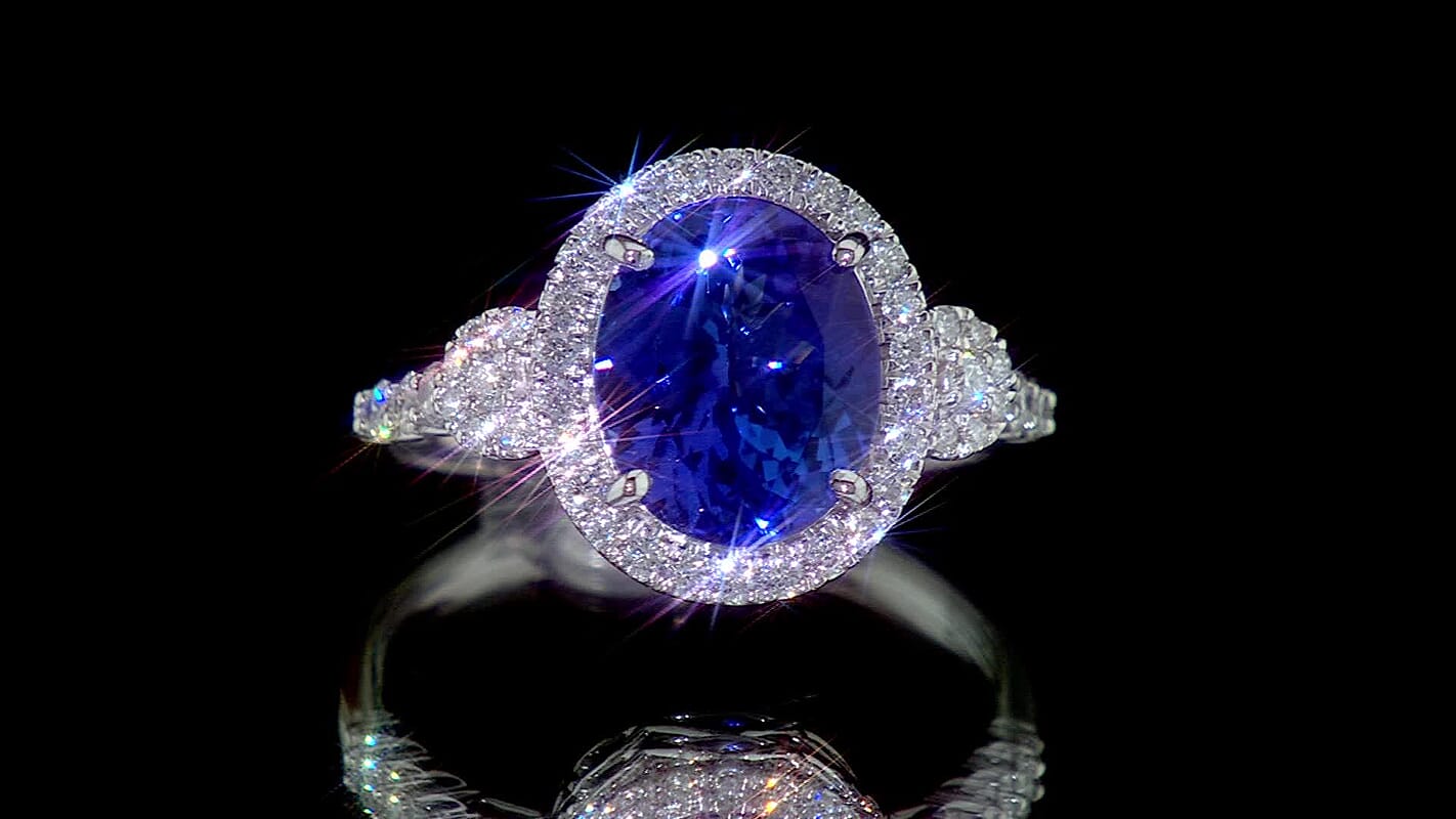 Certified & Appraised Rhapsody 950 Platinum AAAA Tanzanite and E-F VS Diamond Ring 6.25 Grams 4.75 ctw