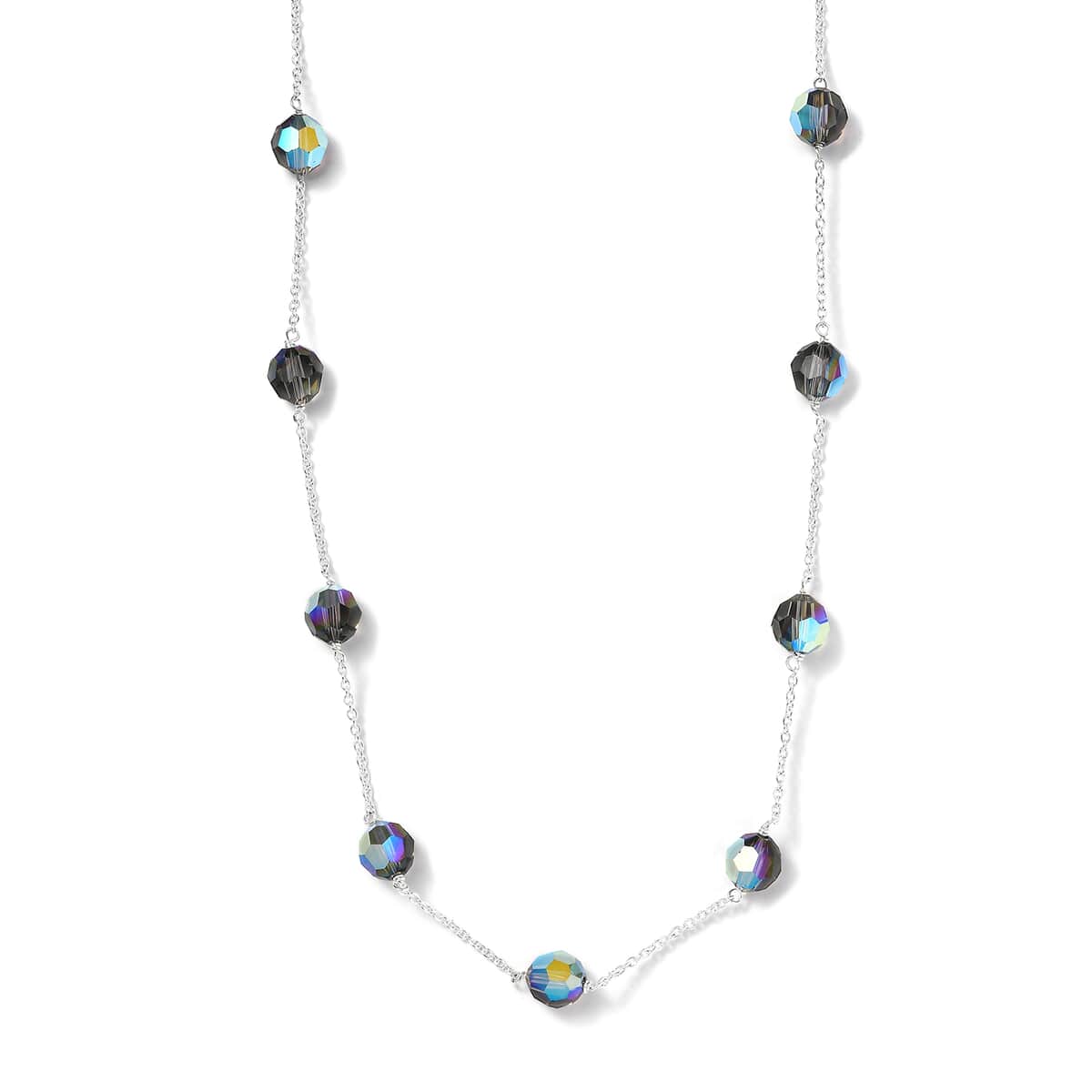 Designer Premium Austrian Crystal Station Necklace 18 Inches in Sterling Silver image number 0