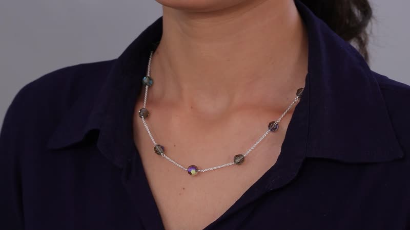 Designer Premium Austrian Crystal Station Necklace 18 Inches in Sterling Silver