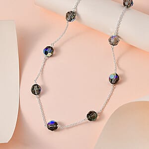 Designer Premium Austrian Crystal Station Necklace 18 Inches in Sterling Silver