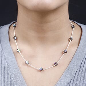 Designer Premium Austrian Crystal Station Necklace 18 Inches in Sterling Silver