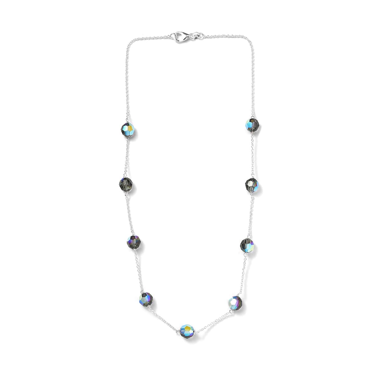 Designer Premium Austrian Crystal Station Necklace 18 Inches in Sterling Silver image number 3