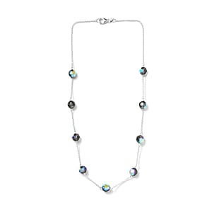 Designer Premium Austrian Crystal Station Necklace 18 Inches in Sterling Silver
