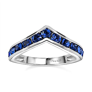 Designer Premium Sapphire Color Austrian Crystal Wishbone Ring in Sterling Silver (Size 10.0)
