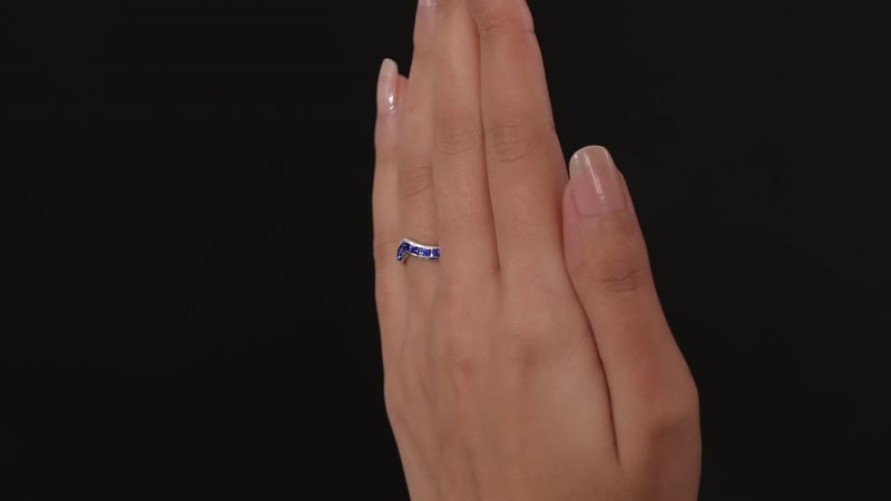 Sapphire Color Crystal Wishbone Ring in Sterling Silver (Size 10.0)