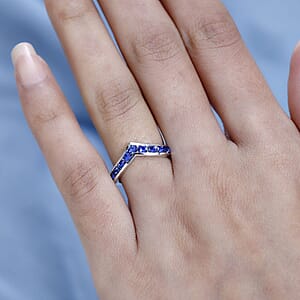 Designer Premium Sapphire Color Austrian Crystal Wishbone Ring in Sterling Silver (Size 10.0)