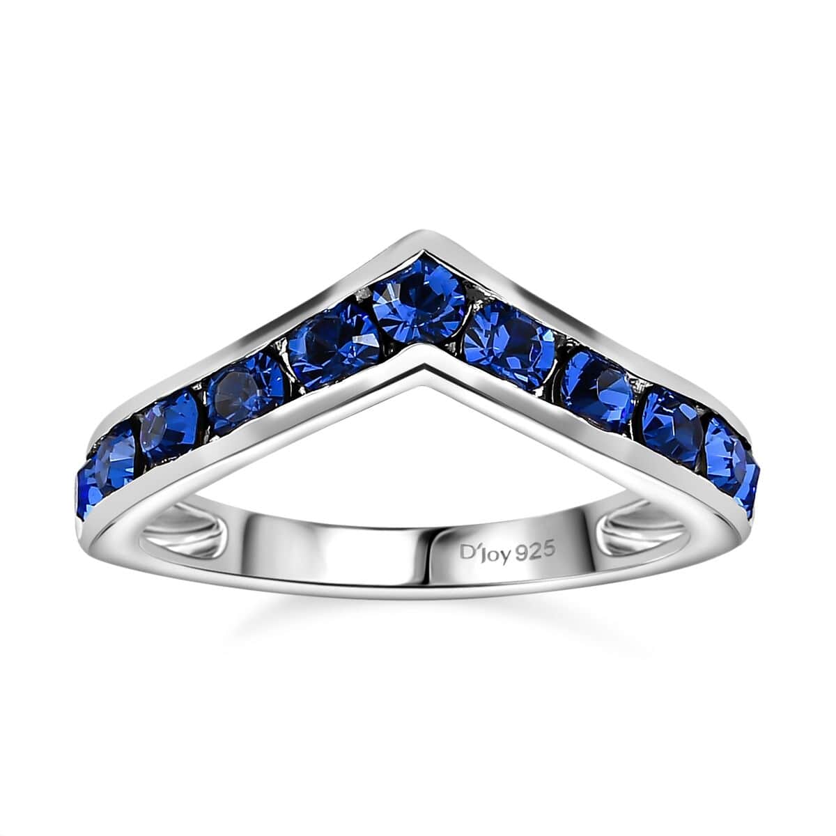 Designer Premium Sapphire Color Austrian Crystal Wishbone Ring in Sterling Silver (Size 9.0) image number 0