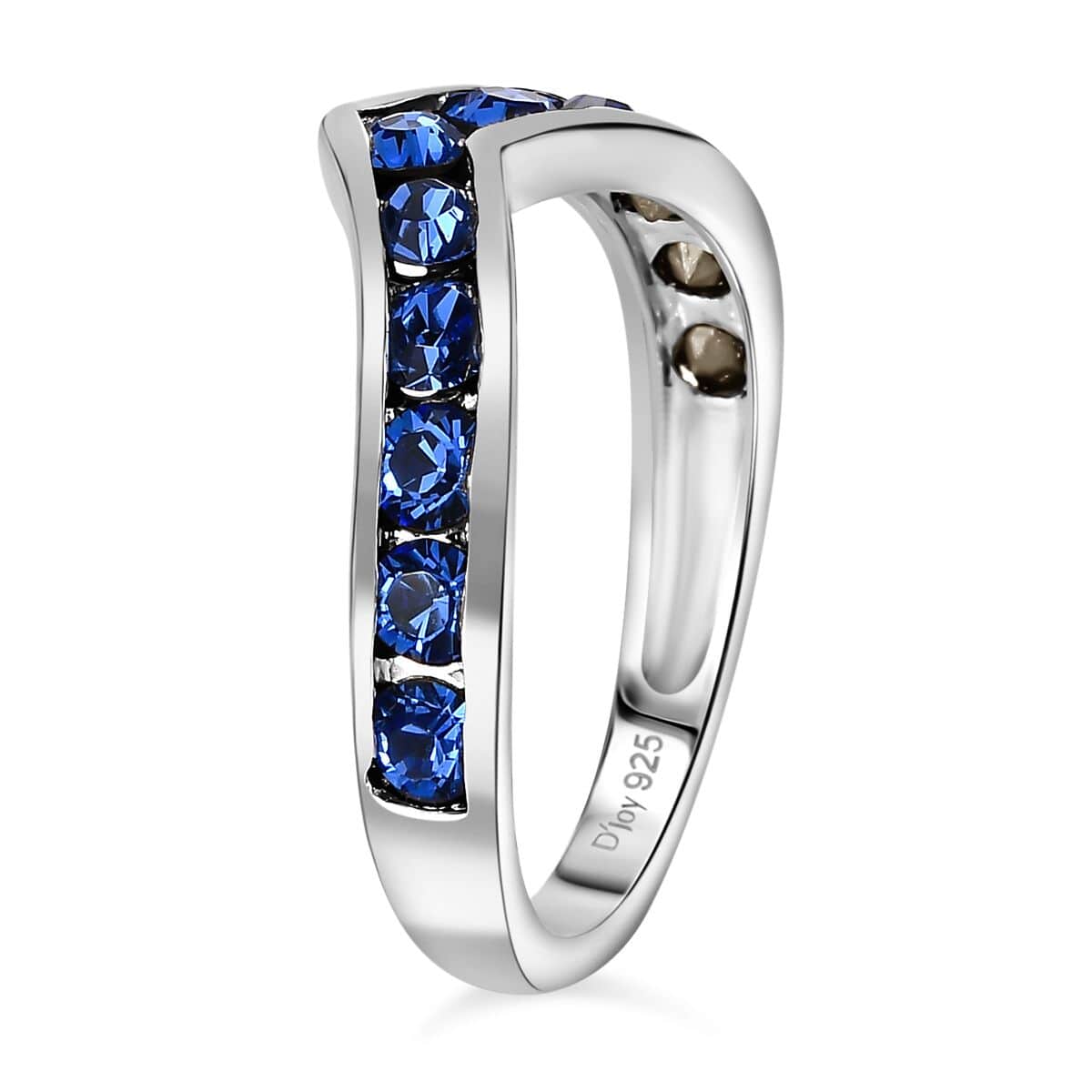 Designer Premium Sapphire Color Austrian Crystal Wishbone Ring in Sterling Silver (Size 9.0) image number 3