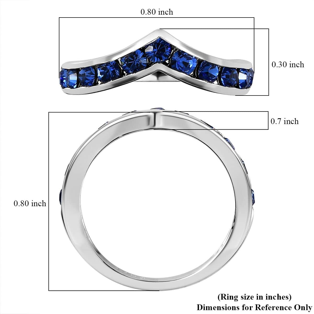 Designer Premium Sapphire Color Austrian Crystal Wishbone Ring in Sterling Silver (Size 9.0) image number 5