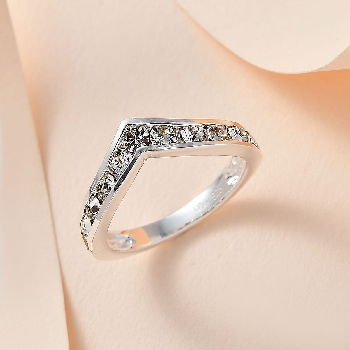 D'Joy Designer Premium Austrian Crystal Wishbone Ring in Sterling Silver (Size 7.0) image number 1