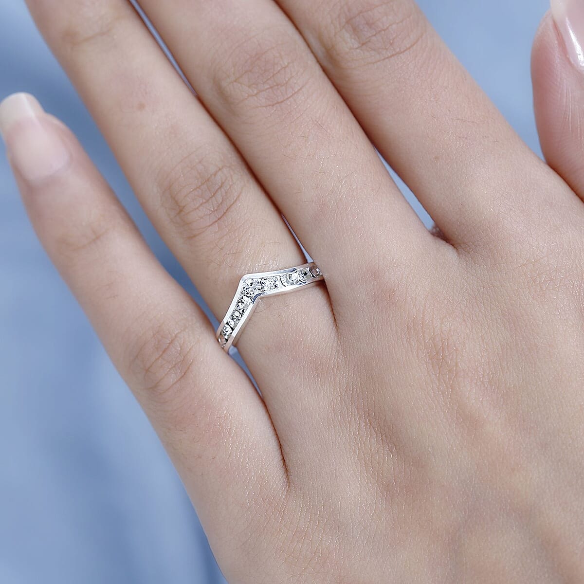 D'Joy Designer Premium Austrian Crystal Wishbone Ring in Sterling Silver (Size 7.0) image number 2