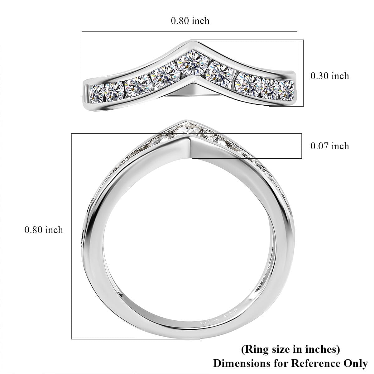 D'Joy Designer Premium Austrian Crystal Wishbone Ring in Sterling Silver (Size 7.0) image number 5