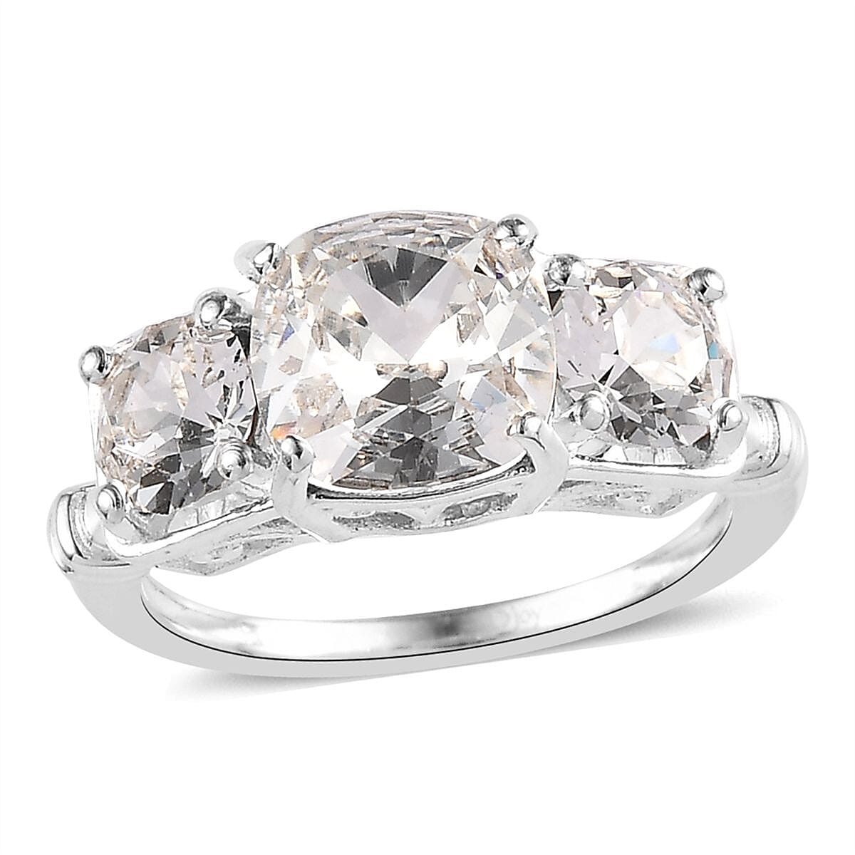 Designer Premium Austrian Crystal 3 Stone Ring in Sterling Silver (Size 10.0)