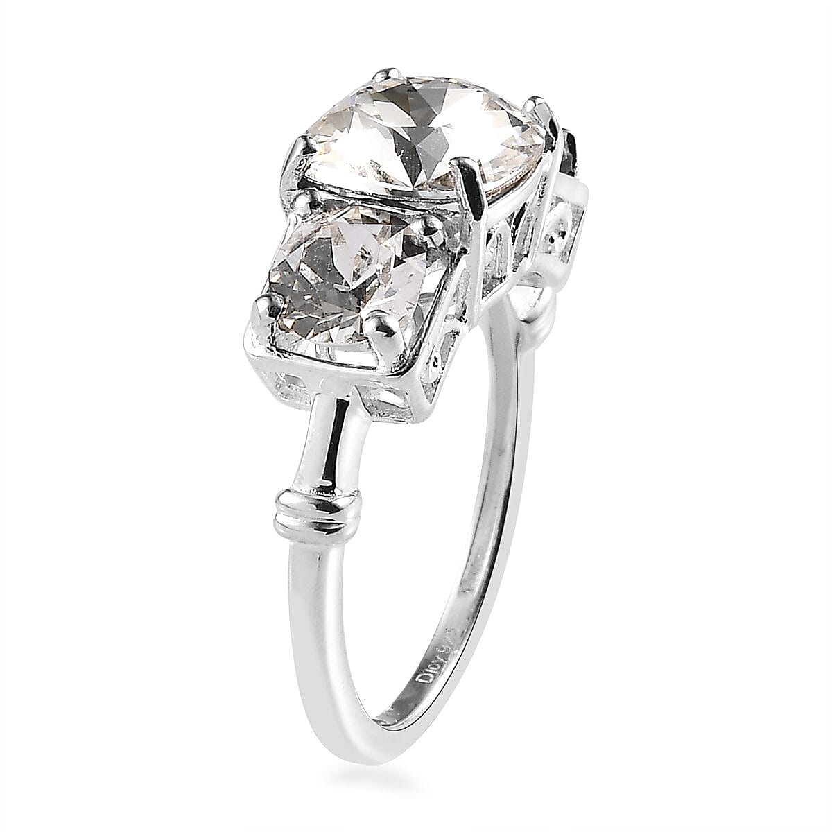 Designer Premium Austrian Crystal 3 Stone Ring in Sterling Silver (Size 10.0)
