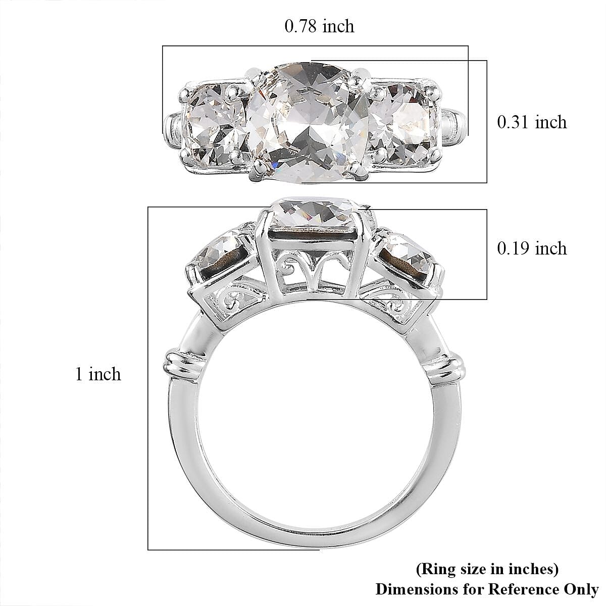 Designer Premium Austrian Crystal 3 Stone Ring in Sterling Silver (Size 10.0)