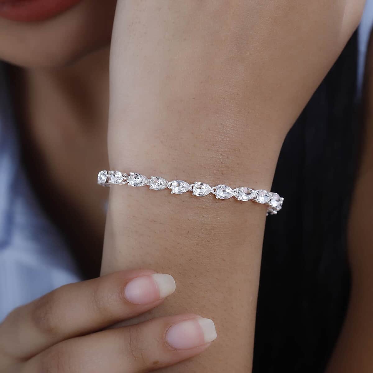 White Crystal Bracelet in Sterling Silver (6.50 In) image number 2