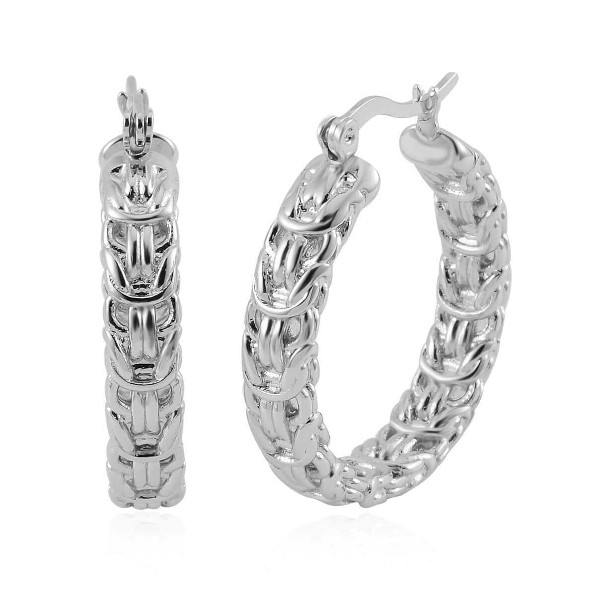 One Time Only Byzantine Link Hoop Earrings in Stainless Steel image number 0