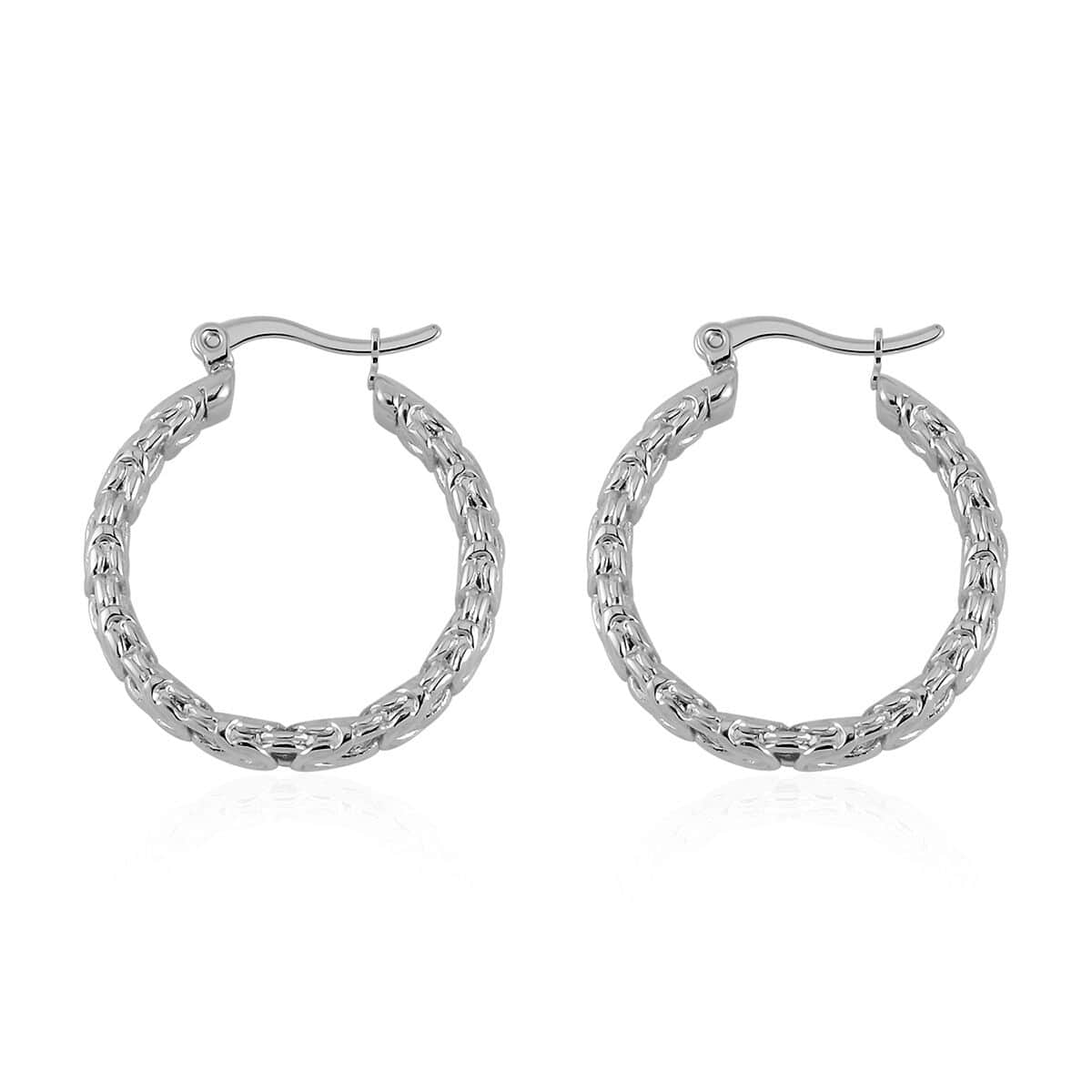 Byzantine Link Hoop Earrings in Stainless Steel image number 3