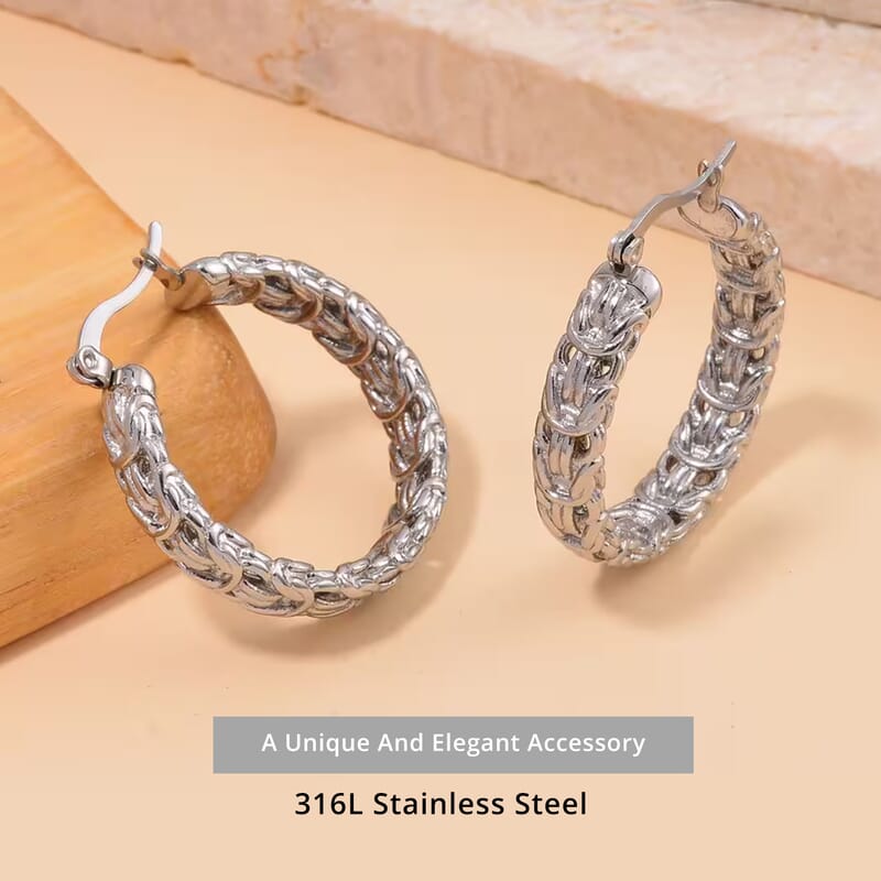 Ankur's Treasure Chest Byzantine Link Hoop Earrings in Stainless Steel