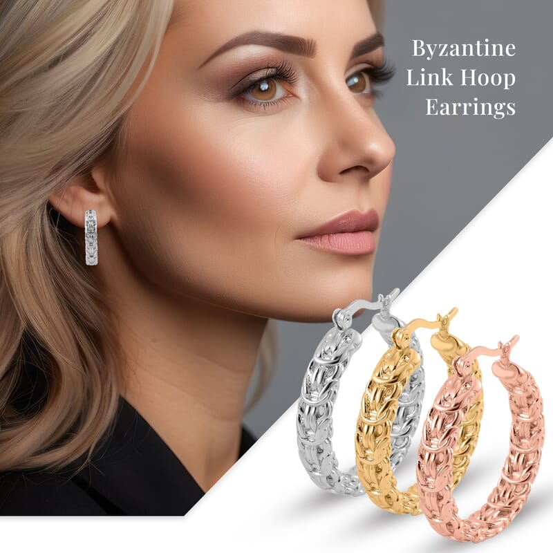 Ankur's Treasure Chest Byzantine Link Hoop Earrings in Stainless Steel