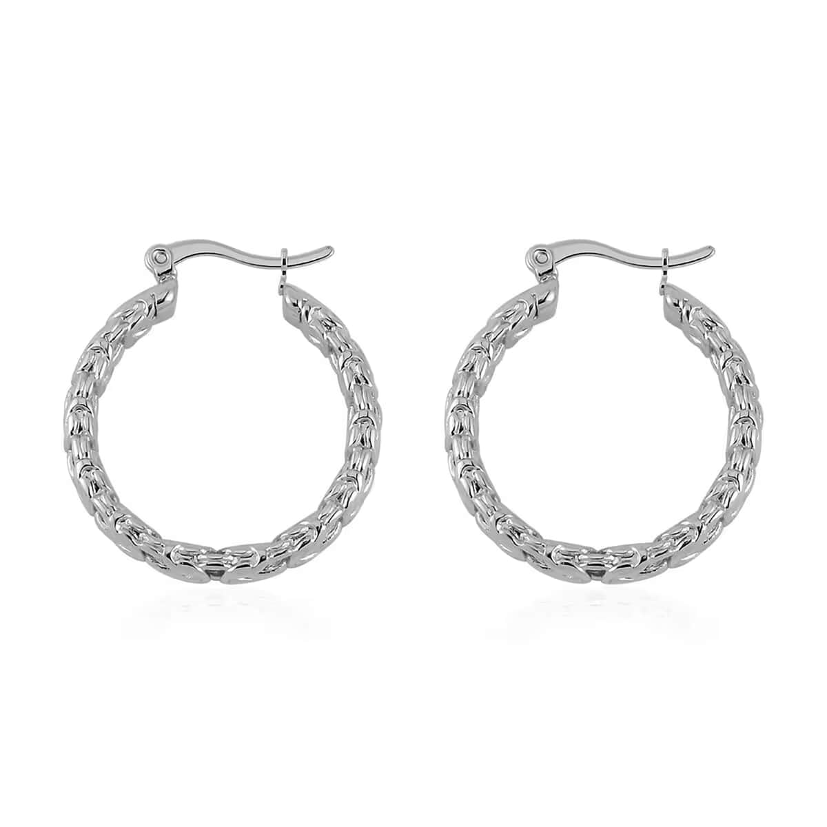 Byzantine Link Hoop Earrings in Stainless Steel image number 8