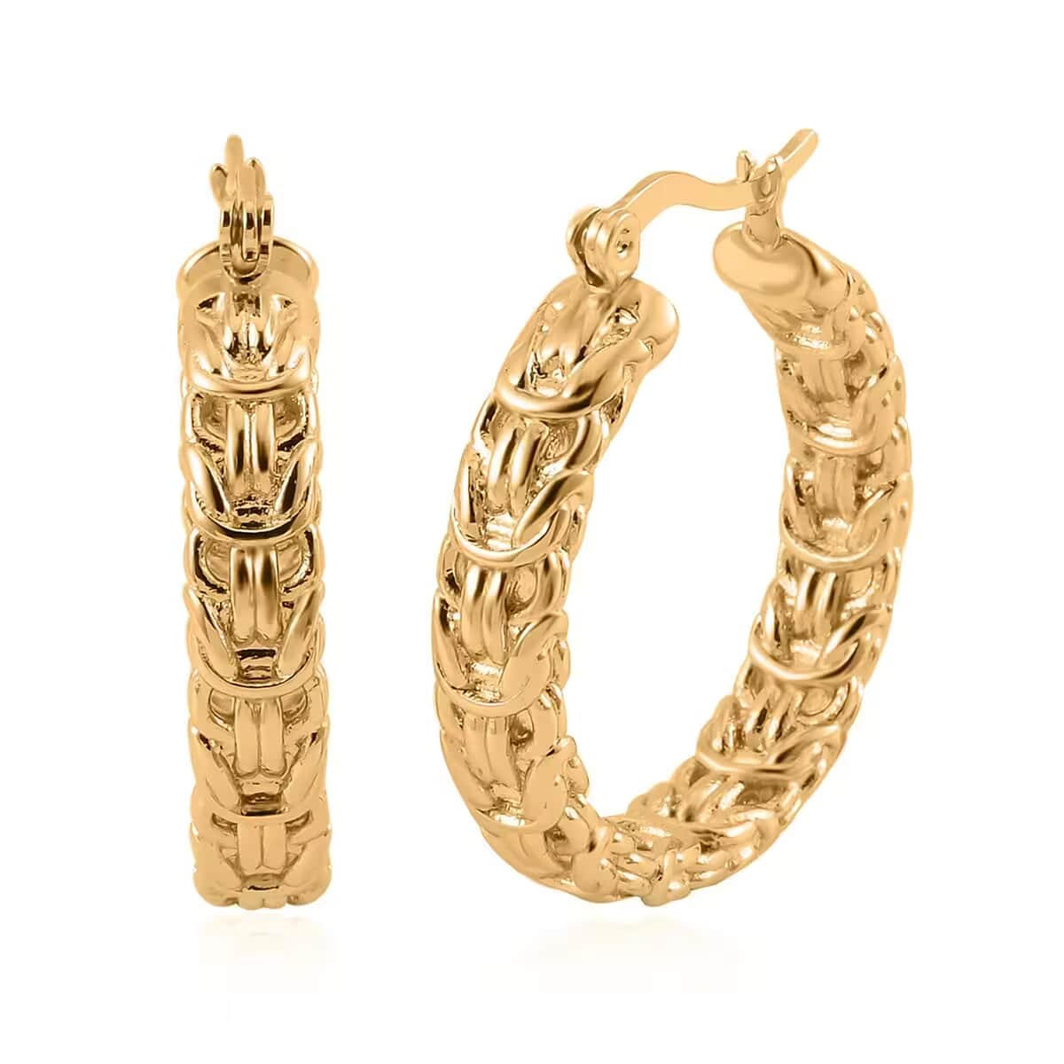 Byzantine Link Hoop Earrings in ION Plated YG Stainless Steel image number 0