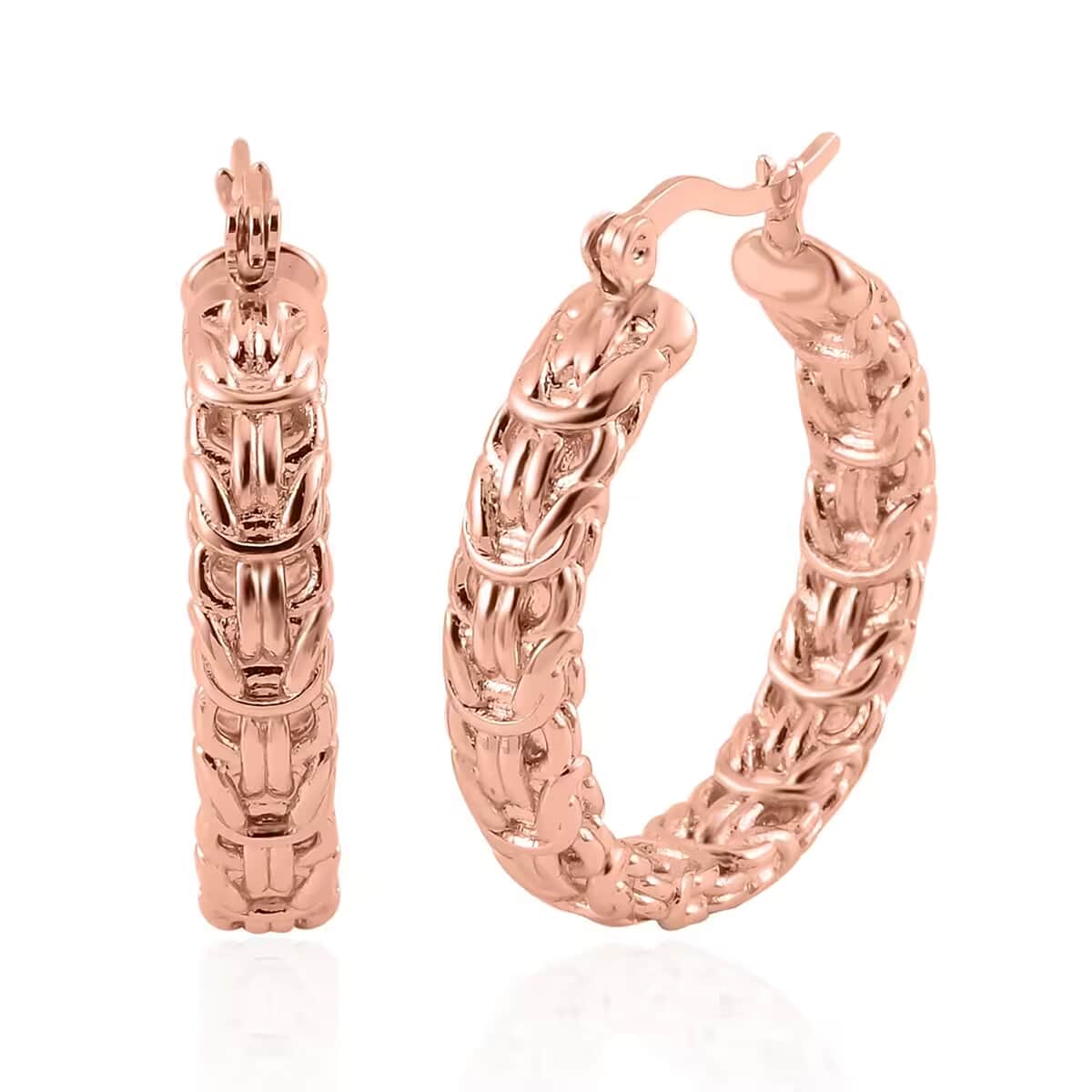 Byzantine Link Hoop Earrings in ION Plated RG Stainless Steel image number 0