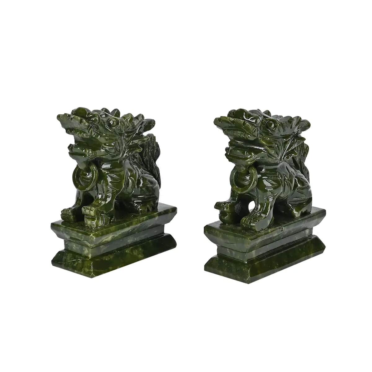 Set of 2 Handcrafted Serpentine Feng Shui Pixiu Figurine (3.7x1.7x4.7) image number 0