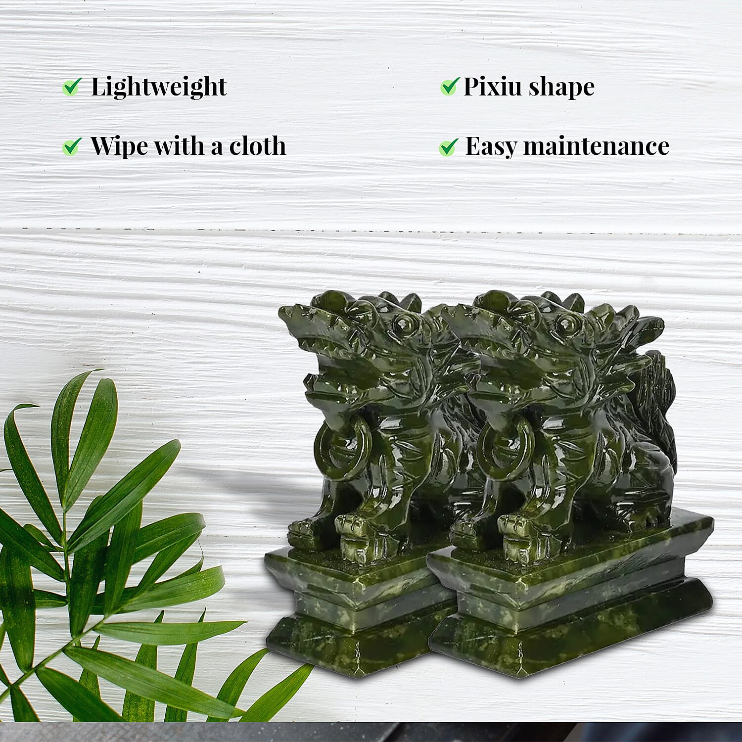 Set of 2 Handcrafted Serpentine Feng Shui Pixiu Figurine (3.7x1.7x4.7)