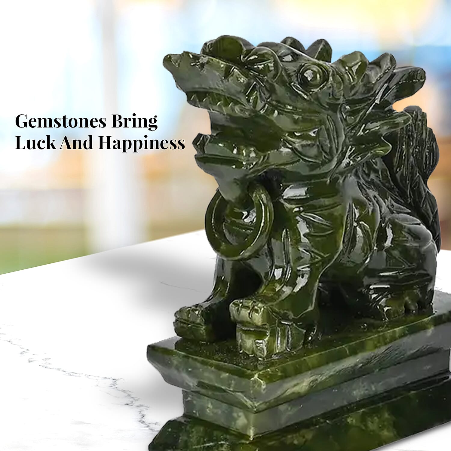 Set of 2 Handcrafted Serpentine Feng Shui Pixiu Figurine (3.7x1.7x4.7)